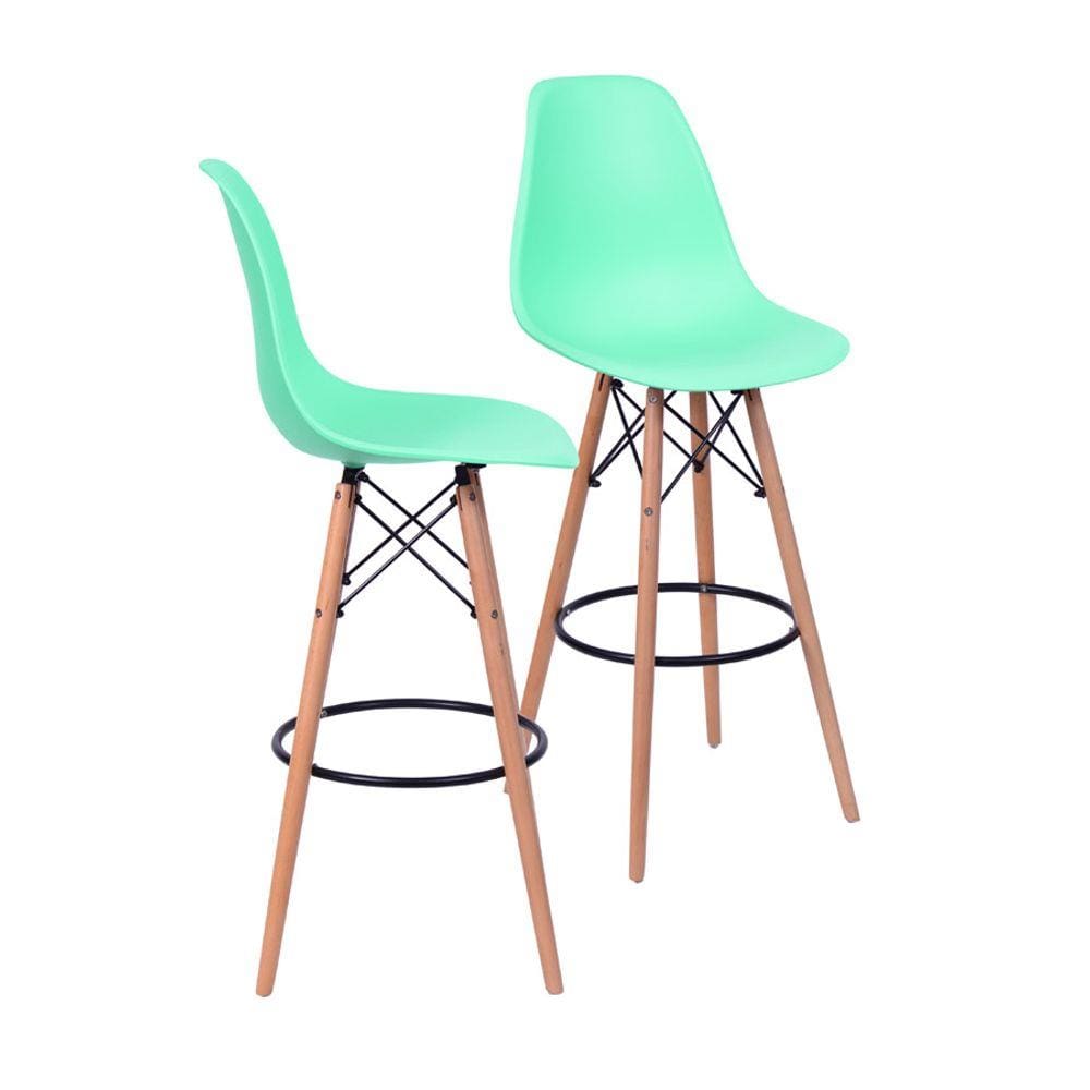 Kit 02 Banquetas Boxbit Dkr Eames Polipropileno Tiffany Base Madeira