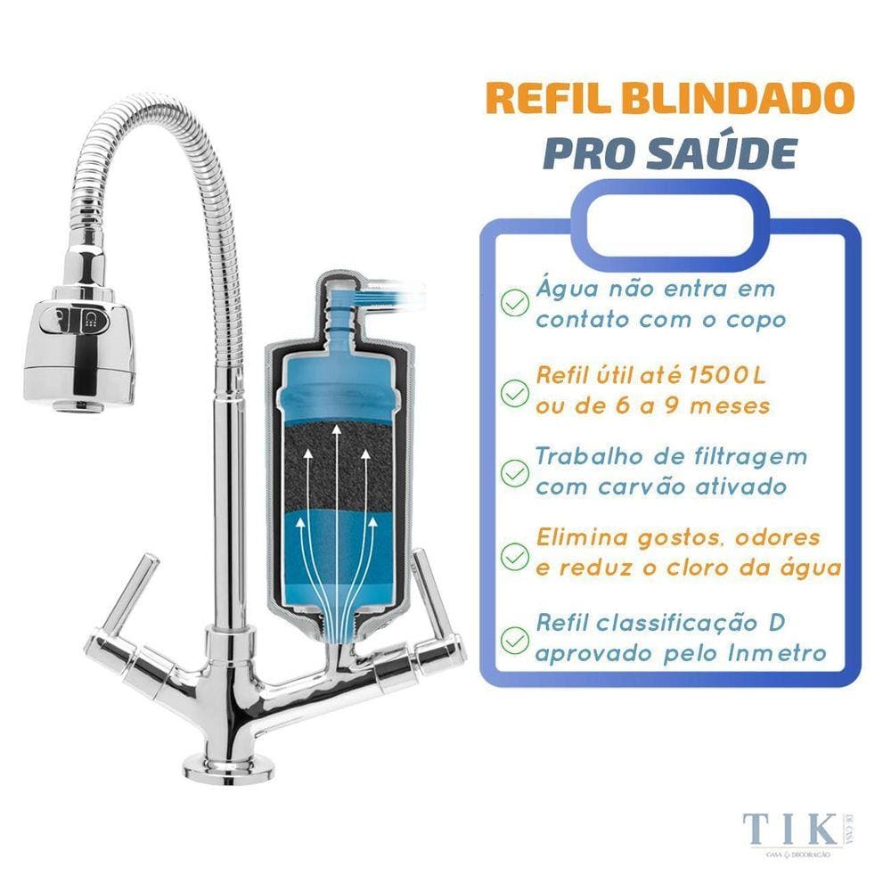 Torneira Com Filtro Gourmet Cozinha Bancada 1/4 Volta