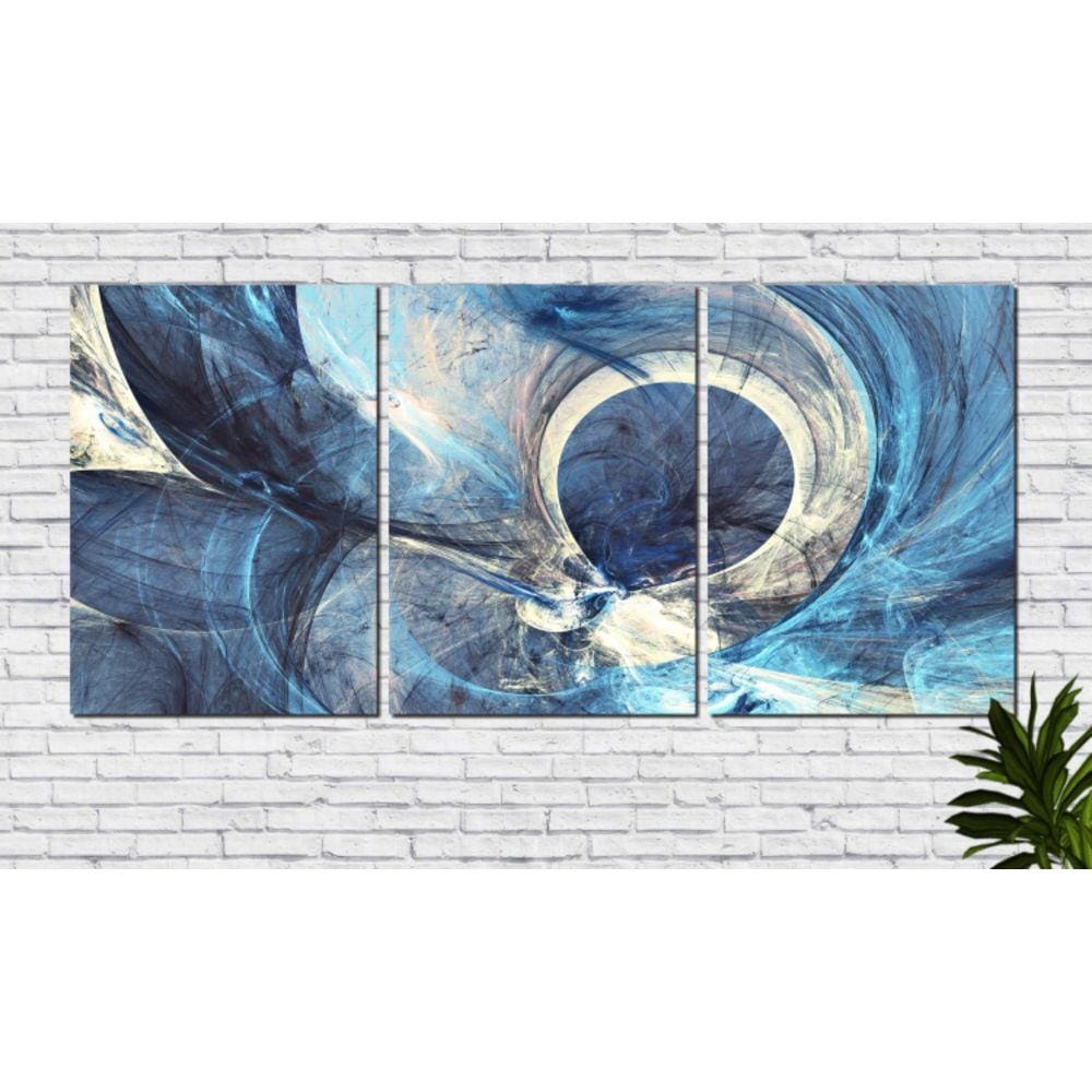 Quadro Decorativo Abstrato Tons De Azul 120X60Cm 3 Peças