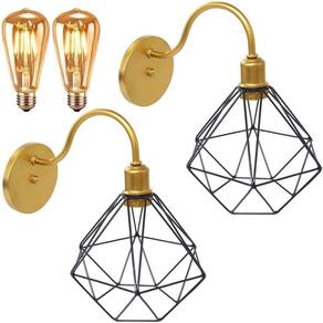 2 Luminárias Arandela de Parede Aramada Diamante P Industrial Retro + 2 Lâmpadas Led ST64 Vintage