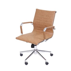 Cadeira Boxbit Eames Office Esteirinha Baixa P.U. Retro Castanho Base Rodízio Cromada
