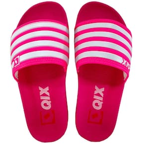 Chinelo Slide QIX Listras Feminino - Pink e Branco