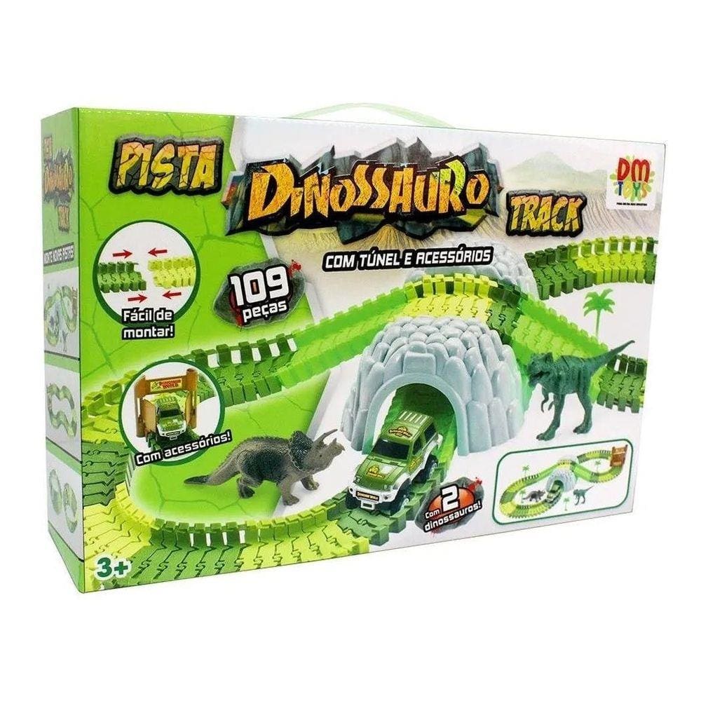 Pista Dinossauro Track Com Tunel 109 Peças - Dm Toys