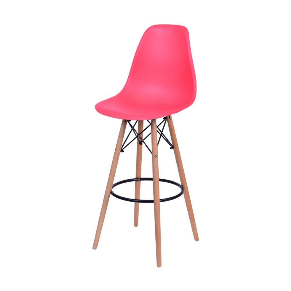 Banqueta Boxbit Dkr Eames Polipropileno Vermelha Base Madeira
