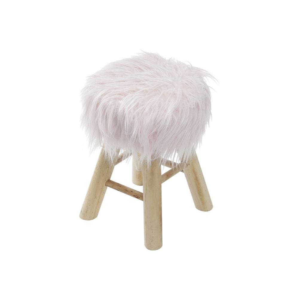 Puff Boxbit Petit Pelo Longo Rosa Base Madeira