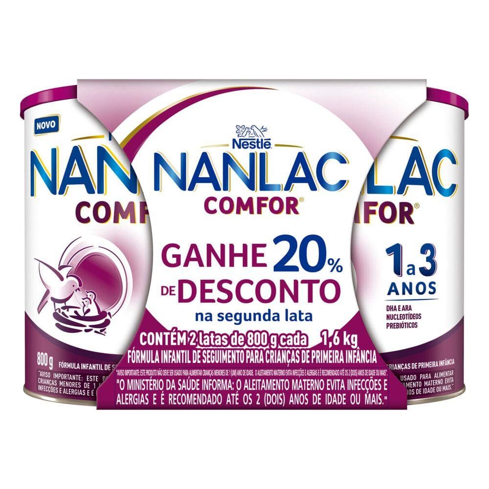 Fórmula Infantil Nanlac Comfor 1 a 3 anos 800g 2 unidades