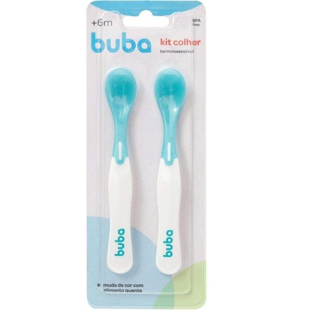 Kit 2 Colheres Termossensivel Muda COR Bebe AZUL Buba 11750