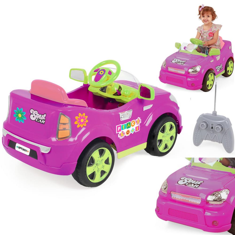 Carro Eletrico Infantil Meninas Controle Luz Som Jeep Rosa