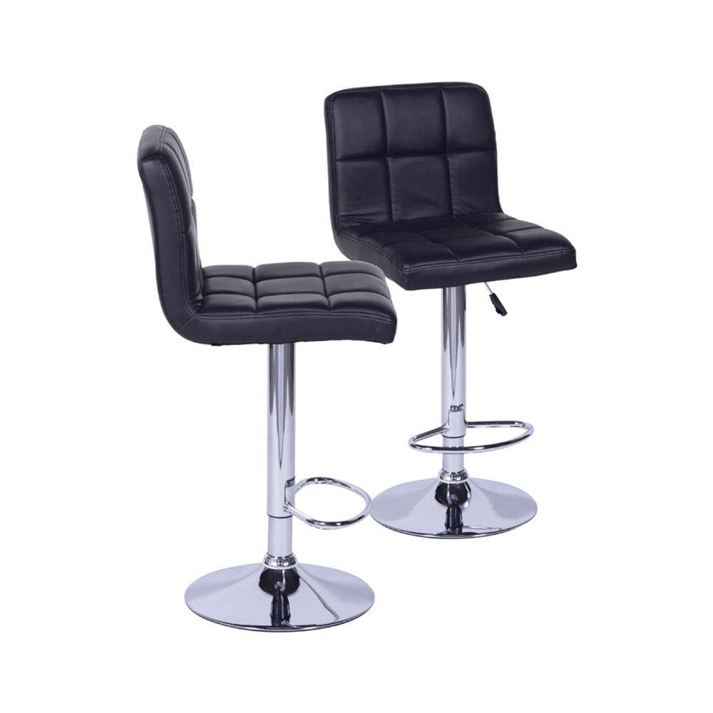 Kit 02 Banquetas Boxbit Confort Madeira Estofada Preta Cromada