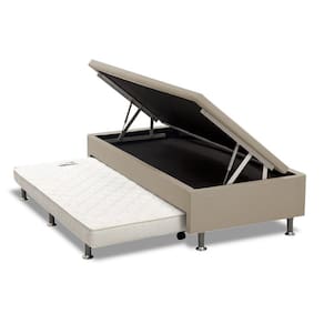 Cama Box Baú Solteiro com Auxiliar Espuma Sintético Bege 56x78x188