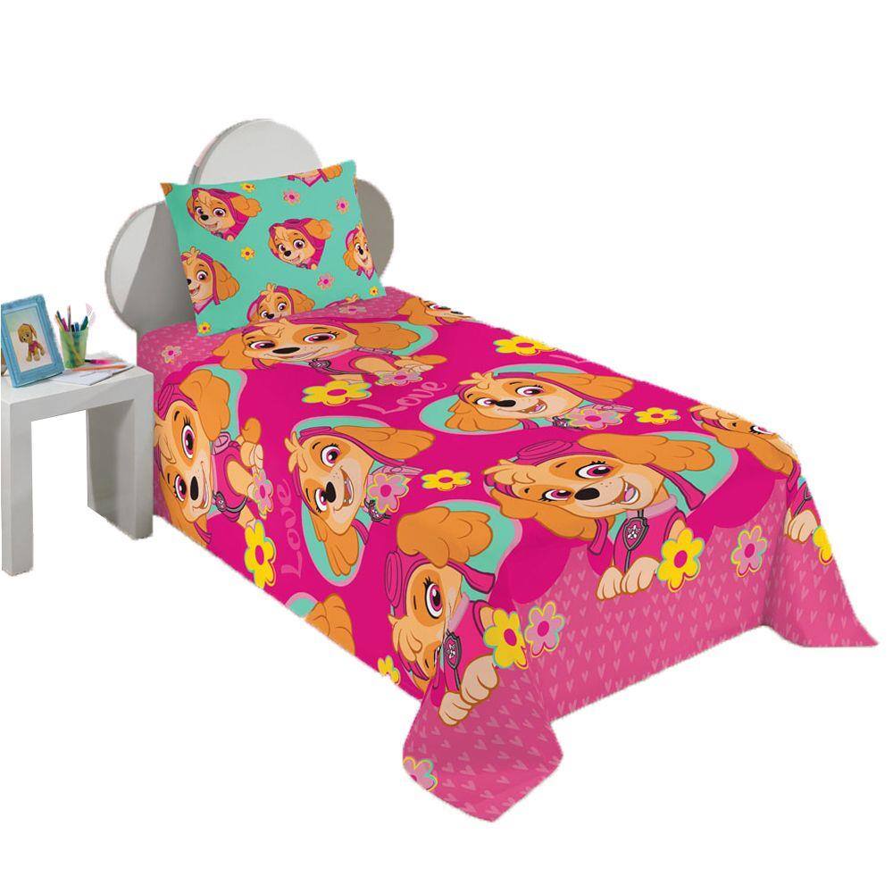 Jogo cama infantil patrulha canina rosa menina3 pecas lepper