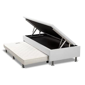 Cama Box Baú Solteiro com Auxiliar Espuma Sintético Branco 56x78x188