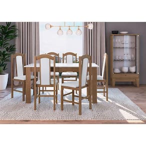 Conj Mesa de Jantar 6 Cad 1 Cristaleira Ameixa Negra/Branco