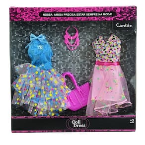 Vestido Para Boneca - Doll Dress Kit 2 Looks - Azul c/ rosa