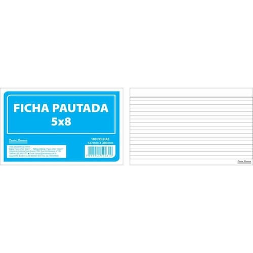 Ficha Pautada 5X8 20,3X12,7Cm 100Fls - | Casas Bahia