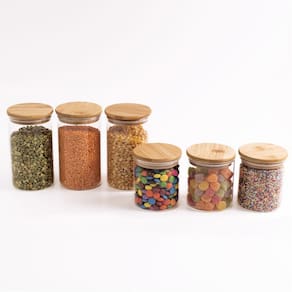 Kit Potes De Mantimento Red C/Tampa Bambu 400/600Ml - 6Pçs