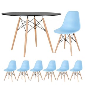 KIT - Mesa redonda Eames 120 cm preto + 6 cadeiras Eiffel DSW