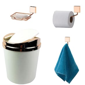 Kit 4 Peças Banheiro Lixeira + Papeleira + Cabide Toalha + Saboneteira Rosé Gold - Future