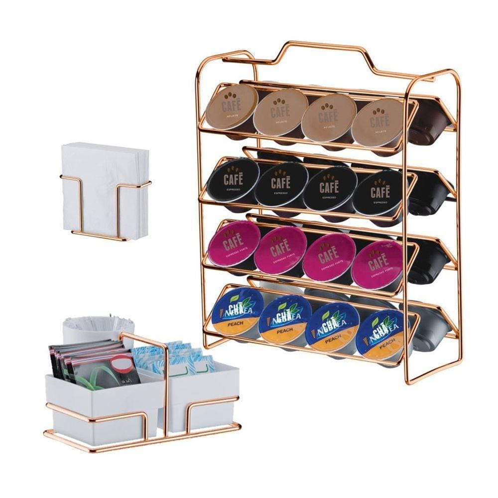Kit Suporte 32 Cápsulas Dolce Gusto + Porta Guardanapos + Suporte Sachês - 1145RG Rosé Gold Future