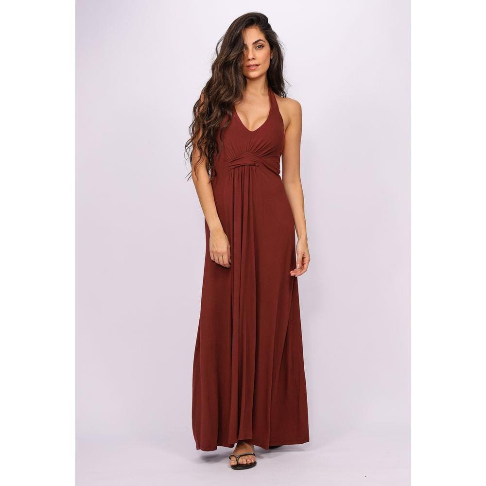 Vestido Longo Malha Frente Única Bordô
