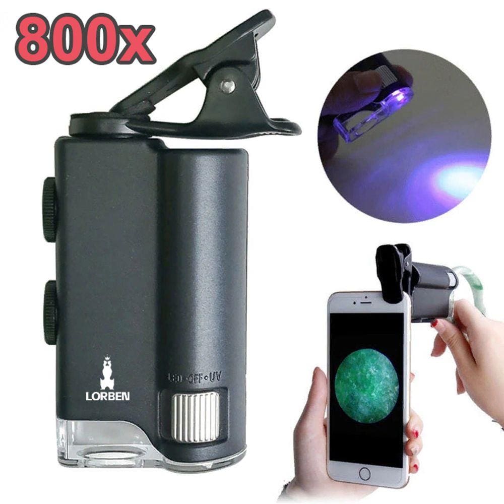 Microscópio Lupa Aumento 100x Celular Luz UV E Branca Lorben