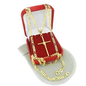 Corrente Masculina 60Cm 3Mm Cruz 40Mm Folheada Ouro Cr811A