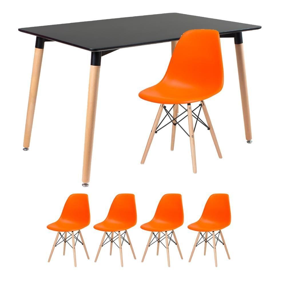 KIT - Mesa de jantar retangular Eames 80 x 120 cm preto + 4 cadeiras Eiffel DSW