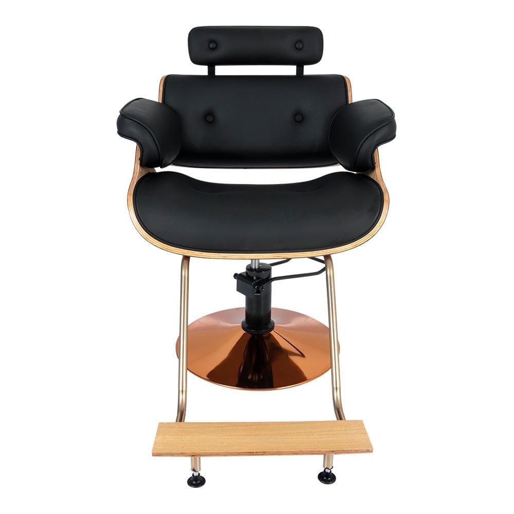 Cadeira Hidráulica Salão Barbeiro Pelegrin PEL-008A Madeira Couro PU Preto