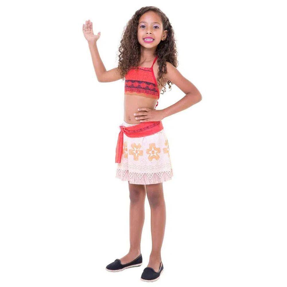 Fantasia Roupa Conjunto Moana Luxo Festa Infantil