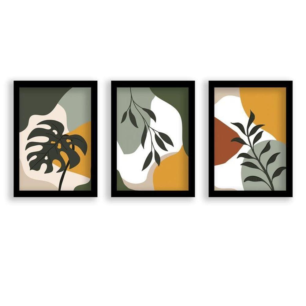 Kit 3 Quadros Decorativos Com Moldura Arte Abstrata Organica