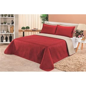 Cobre Leito Casal Queen 3 Pçs Colcha Dupla Face Vermelho