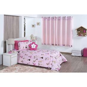 Kit Cobre Leito Solteiro e Cortina Clean 04 Peças - Sofie