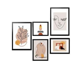 Kit 5 Quadros Molduras Pretas Mulher Minimalista Silhueta