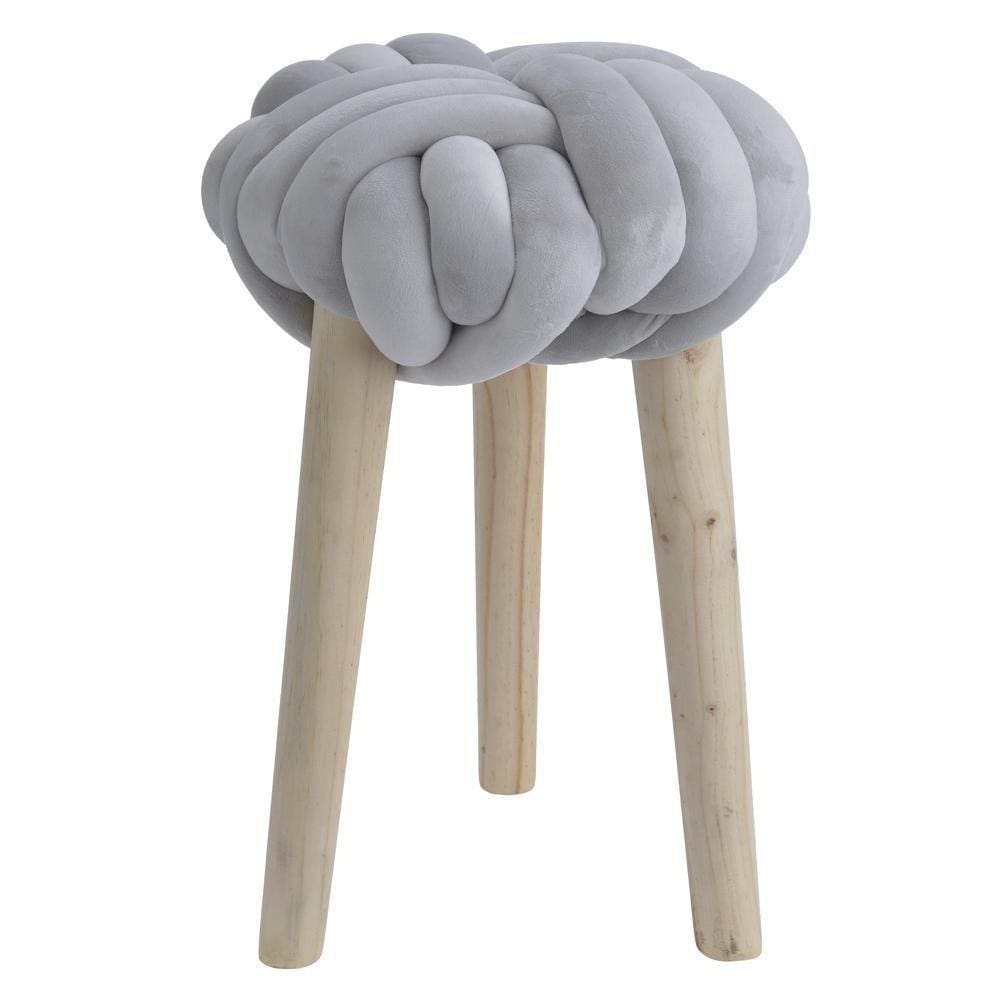 Pufe Decor Trançado Redondo Cinza 30X40Cm