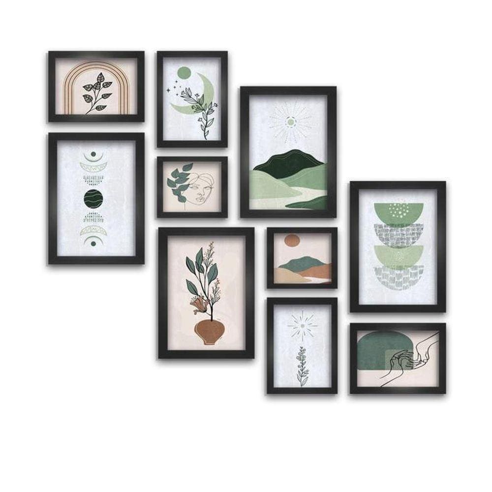 Kit 10 Quadros Decorativos Com Moldura Boho Deserto