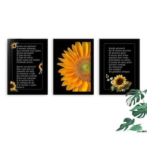 Kit 3 Quadros Decorativos Molduras Pretas Poema Girassol
