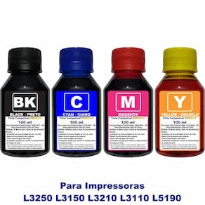 Kit Refil Tinta Compatível Epson L3250 L3150 L3210 L3110 L5190 544  4x100ml