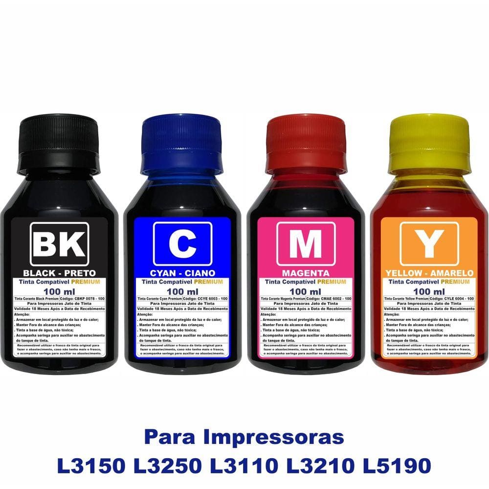 Tinta Compatível Epson L3150 L3250 L3110 L3210 L5190 Refil 544  Kit 400 ml