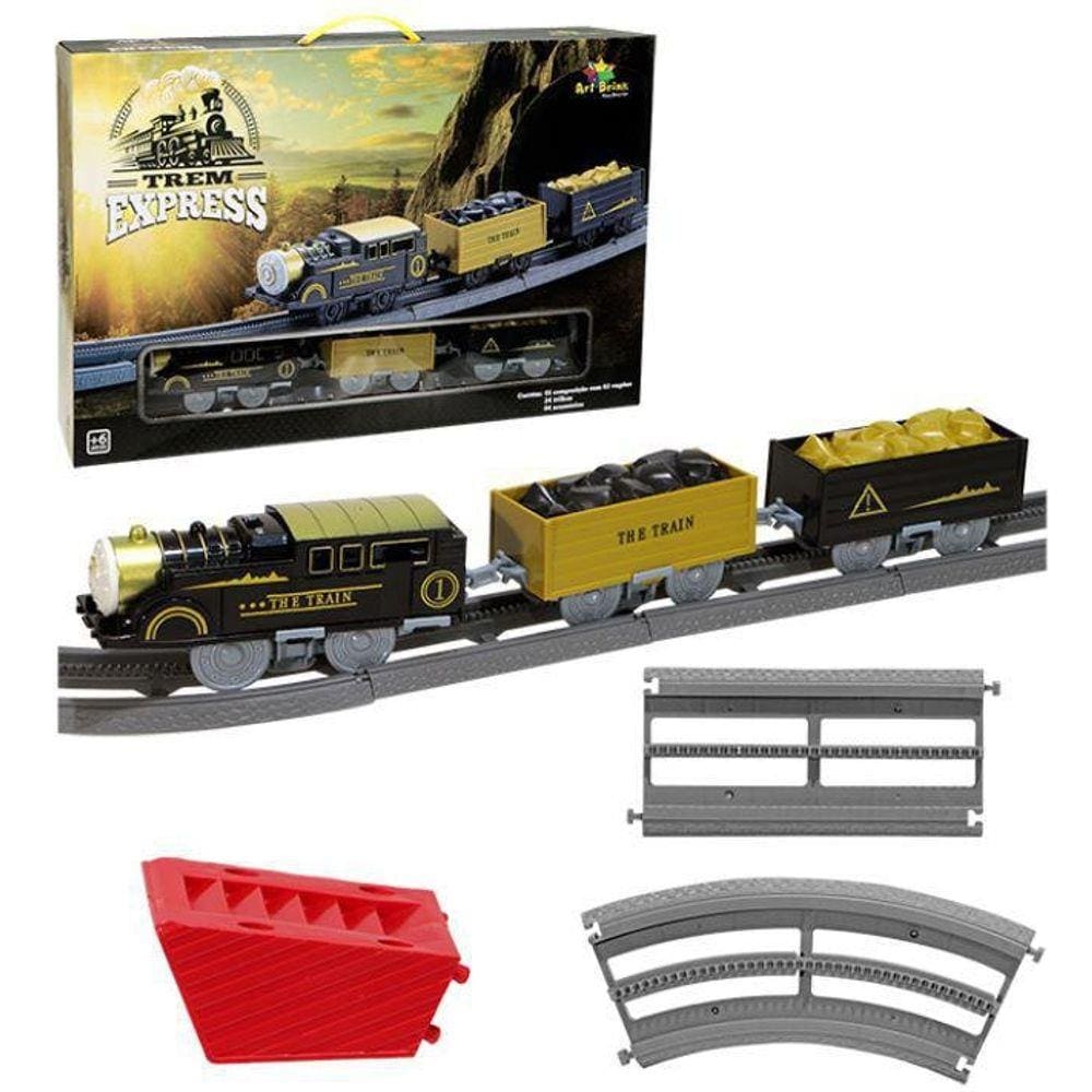 Trem Infantil de Brinquedo Locomotiva Expressa Com Trilhos Art Brink - Vou  Comprar