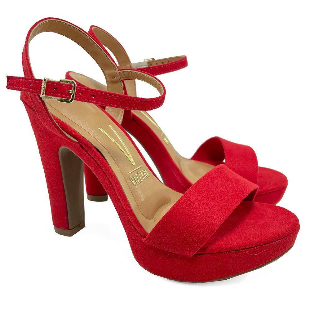 Sandalia vermelha camurca tirinha tira salto alto fino calcados etc | Casas  Bahia