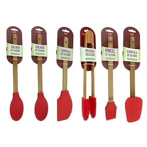 Kit 6 Colheres De Silicone Cabo Madeira Utensílios Cozinha