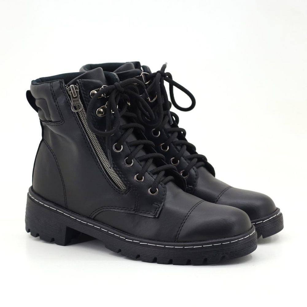 Bota Coturno Tratorado Com Ziper Feminino