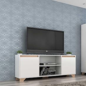 Rack Benevello Em Mdp Fosco 2 Portas Branco Com Siena