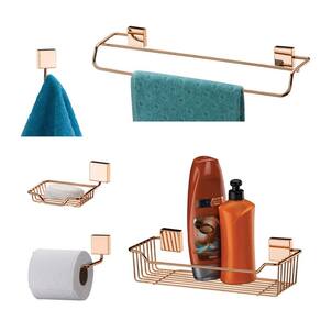 Kit 5 Pçs Banheiro Toalheiro Papeleira Shampoo Saboneteira Gancho - Rosé Gold - Future