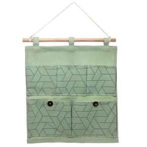 Organizador de Parede Poliester Chevron Verde C/5 Bolsos 31x34cm Casa Limpa