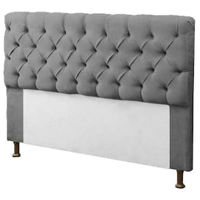 Cabeceira Sofia 160 cm Cama Box Queen Quarto Estofado Decoração Montanaris Decor Suede Cinza Escuro