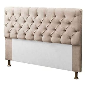 Cabeceira Sofia 160 cm Cama Box Queen Quarto Estofado Decoração Montanaris Decor Suede Bege