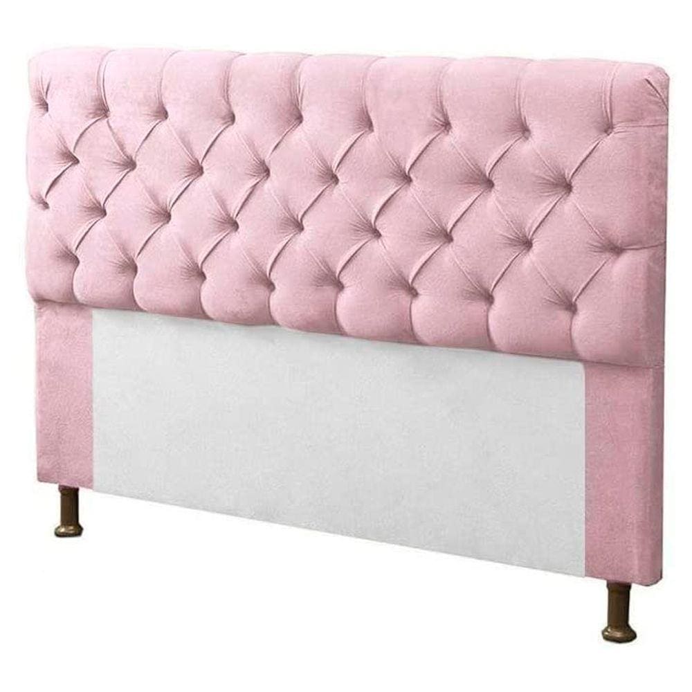 Cabeceira Sofia 140 cm Cama Box Casal Quarto Estofado Decoração Montanaris Decor Suede Rosa