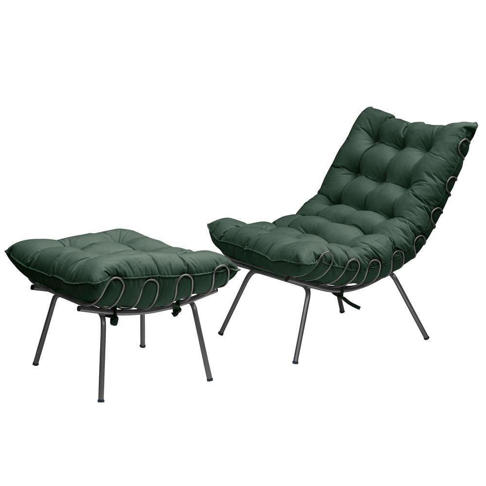 Poltrona Costela Adão Ferro Puff Estrutura Preto Para Sala Moderna Decorativa Veludo Verde