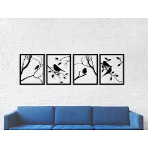 Quadro Decorativo 4 Peças Pássaros Vazado - Mdf 3Mm 003